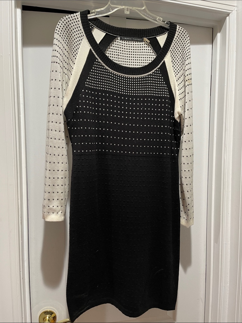Ivanka Trump Black and Cream Long-Sleeve Knit Dress